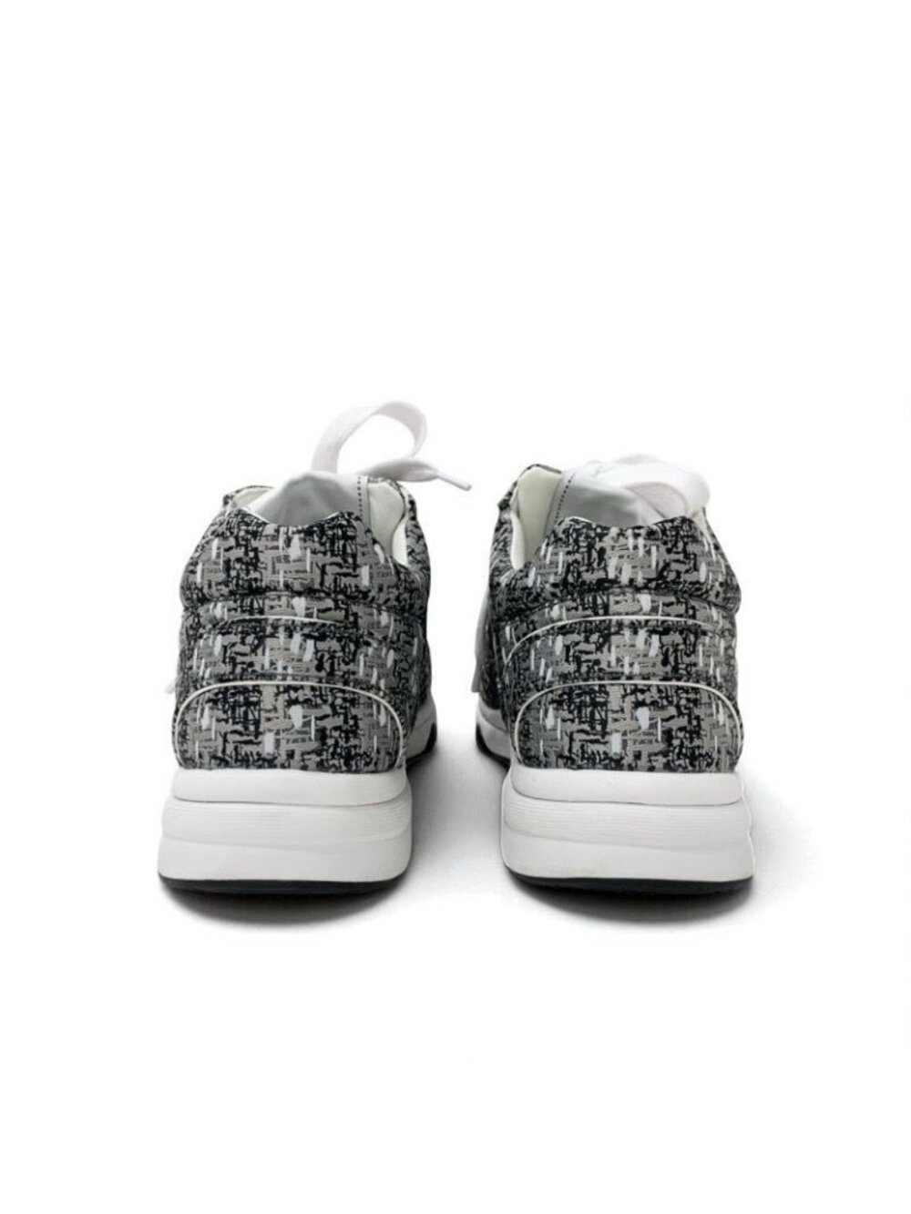 Chanel Sneakers Shoes Fabric Gray Black White Coco Mark Logo - Picture 5 of 9